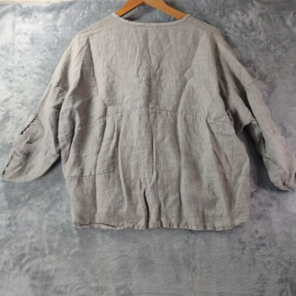 Angela Mara Womens Linen Button Up Summer Top Gray Tie Front Lagenlook Italy - Picture 7 of 10